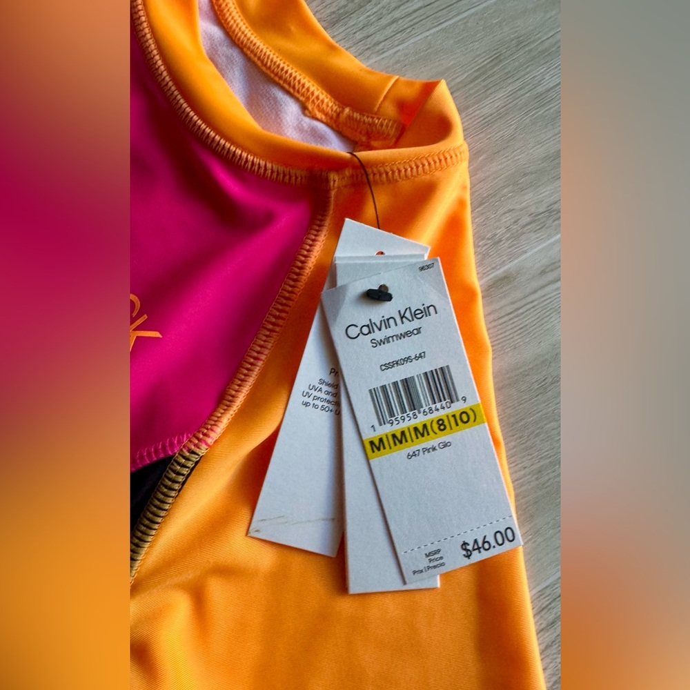 💓Calvin Klein - Size 8-10 - Girls' Long Sleeve Rash Guard Set - Swim - Picture 5 of 8